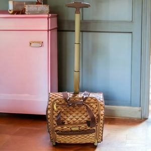 Nicole Miller Travel Bag Gold Quilt Pattern 9 x 8 x 14" Animal Print Lining